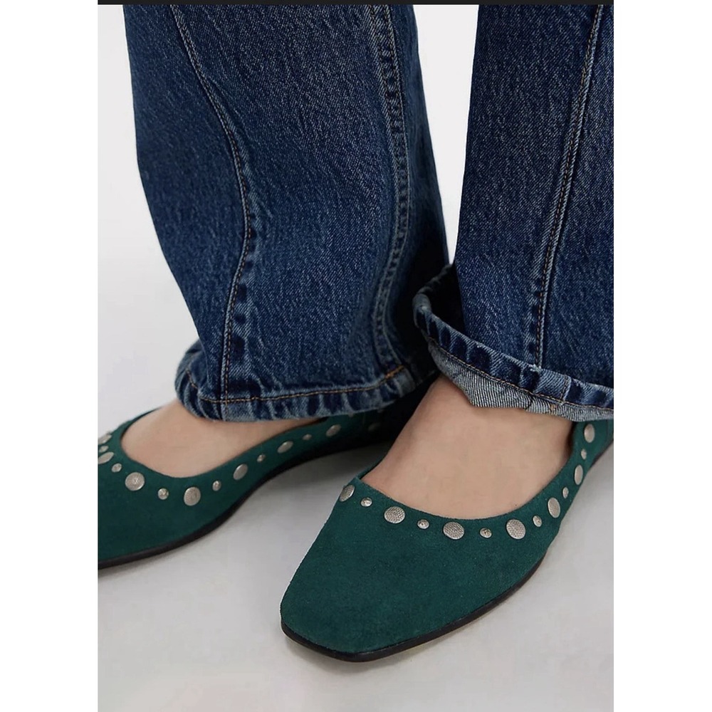 Free People Mystic Studded Mary Jane Ballet Flats Teal Green Suede - Picture 8 of 10